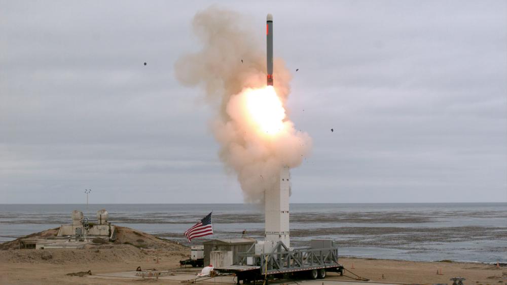This US Department of Defense (DOD) handout photo shows on August 18, at 2:30pm Pacific Daylight Time (5:30am Malaysian Time), when the Defense Department conducted a flight test of a conventionally configured ground-launched cruise missile at San Nicolas Island, California. — AFP