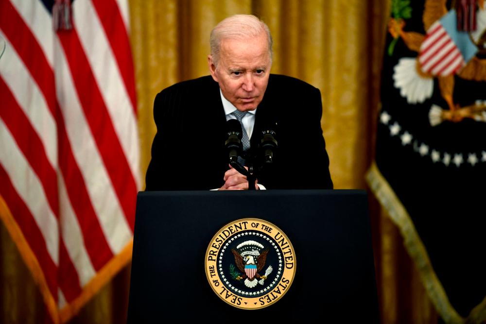 US President Joe Biden speaks during an event to announce the relaunch of the Cancer Moonshot initiative in the East Room of the White House in Washington, DC, on February 2, 2022. AFPPIX