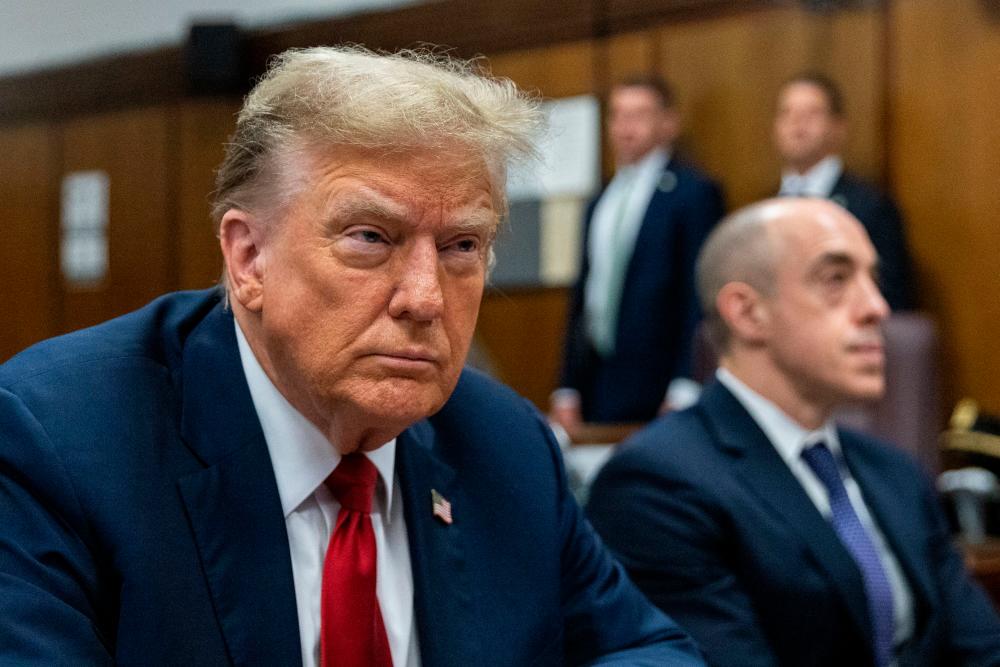 Former US President Donald Trump looks on at Manhattan criminal court in New York, on Monday, April 15, 2024/AFPpix