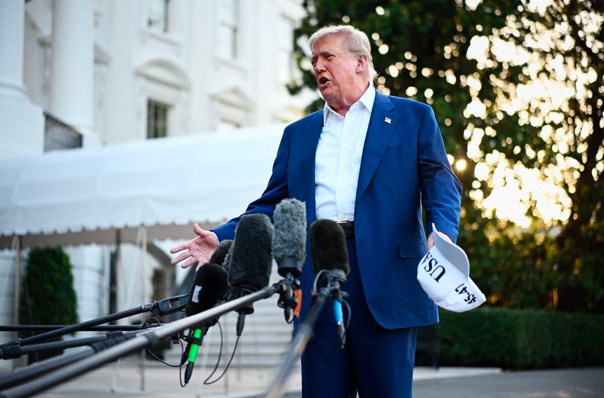 US President Donald Trump speaks to the press before boarding Marine One from the South Lawn of the White House in Washington, DC on June 24, 2025, to attend the NATO’s Heads of State and Government summit in The Hague. (Photo by Mandel NGAN / AFP)