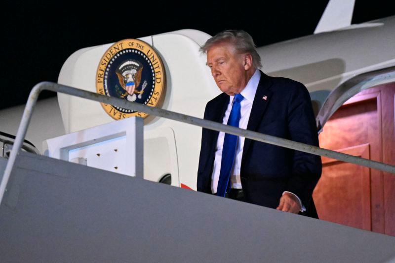 US President Donald Trump disembarks from Air Force One upon arrival at Palm Beach International Airport in West Palm Beach, Florida, May 1, 2025, as he travels to spend the weekend in Florida. AFPpix