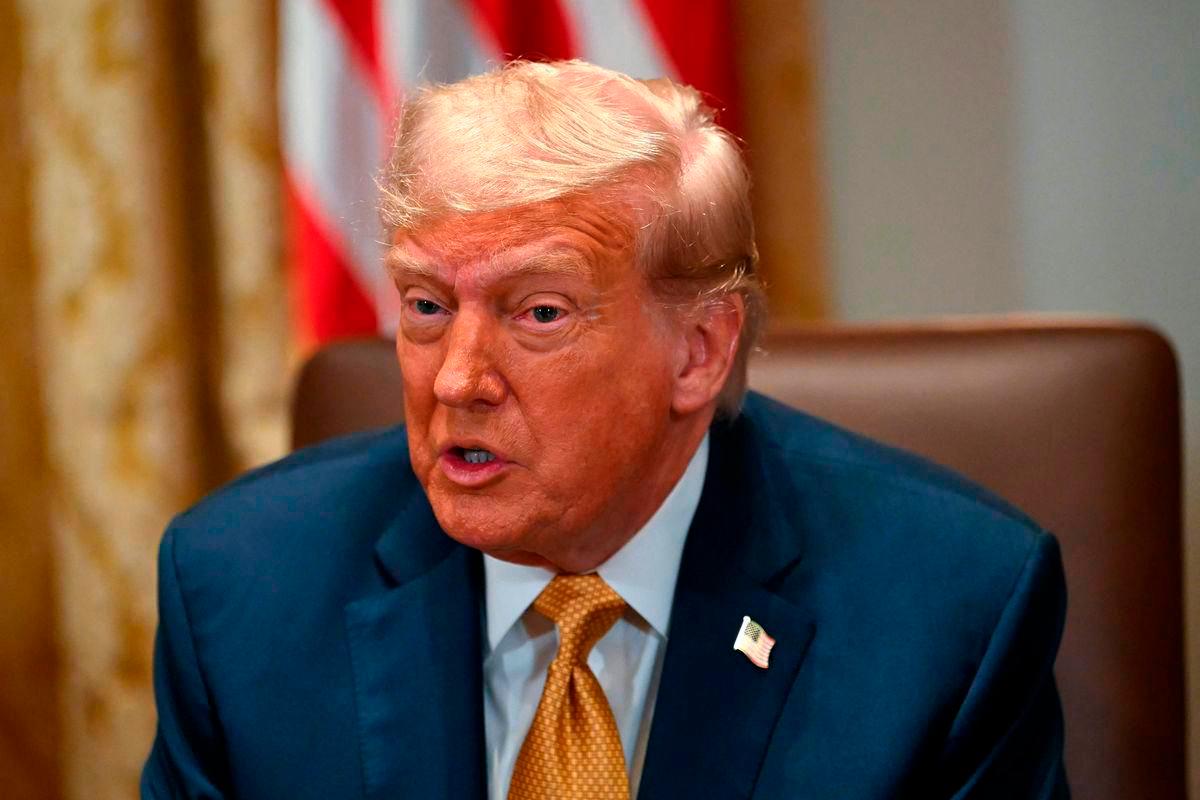 US President Donald Trump speaks during a cabinet meeting in the Cabinet Room of the White House in Washington, DC, on July 8, 2025. (Photo by ANDREW CABALLERO-REYNOLDS / AFP)