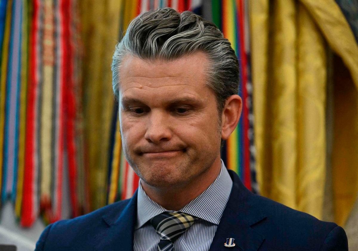 US Secretary of Defense Pete Hegseth looks on as US President Donald Trump (unseen) speaks in the Oval Office of the White House on May 20, 2025, in Washington, DC. Trump is expected to make an announcement about the Golden Dome missile defense shield. AFPpix