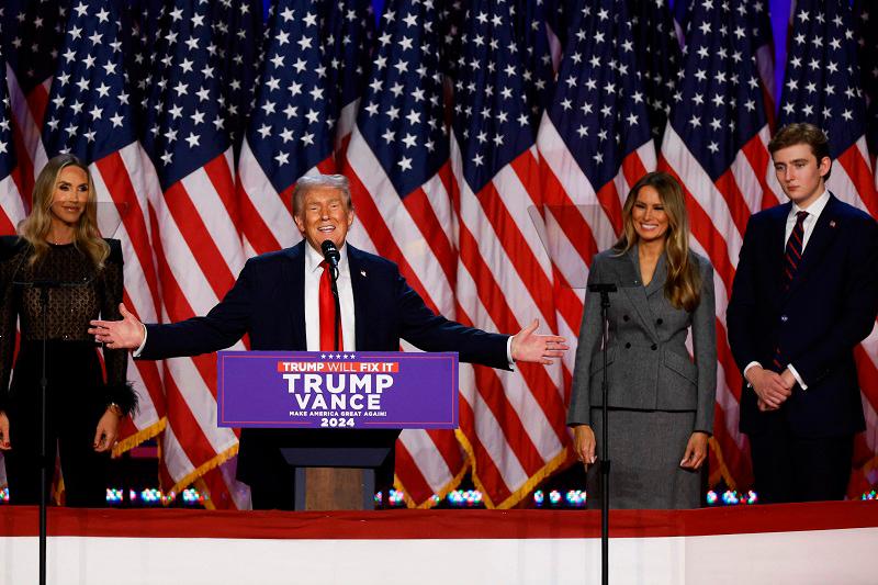 Republican presidential nominee, former U.S. President Donald Trump speaks during an election night event at the Palm Beach Convention Center on November 06, 2024 in West Palm Beach, Florida. Americans cast their ballots today in the presidential race between Republican nominee former President Donald Trump and Vice President Kamala Harris, as well as multiple state elections that will determine the balance of power in Congress. - Joe Raedle/Getty Images/AFP