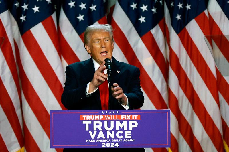 Republican presidential nominee, former U.S. President Donald Trump speaks during an election night event at the Palm Beach Convention Center on November 06, 2024 in West Palm Beach, Florida. Americans cast their ballots today in the presidential race between Republican nominee former President Donald Trump and Vice President Kamala Harris, as well as multiple state elections that will determine the balance of power in Congress. - Joe Raedle/Getty Images/AFP