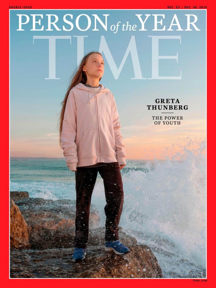 This handout image released on December 11, 2019 shows the Time person of the Year December 23/December 30, 2019 cover with Greta Thunberg. - AFP