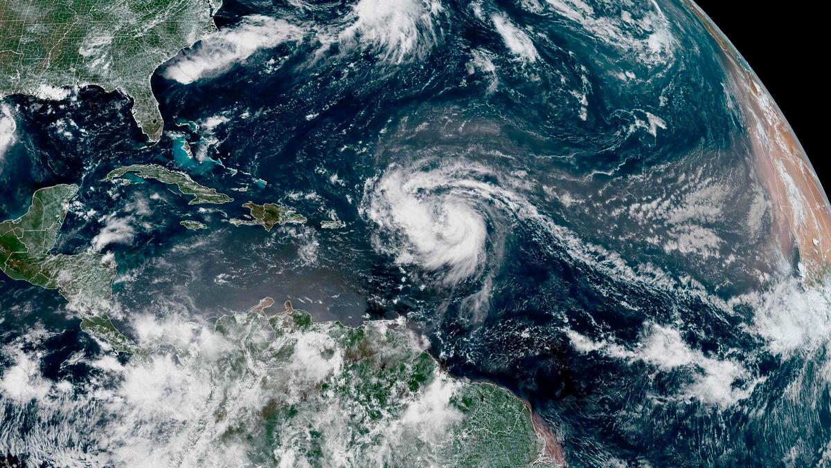 This satellite image provided by the National Oceanic and Atmospheric Administration (NOAA) shows Hurricane Erin forming in the Atlantic Ocean on August 15, 2025. Erin became the first hurricane of the season, according to the National Hurricane Center. AFP PHOTO / NOAA