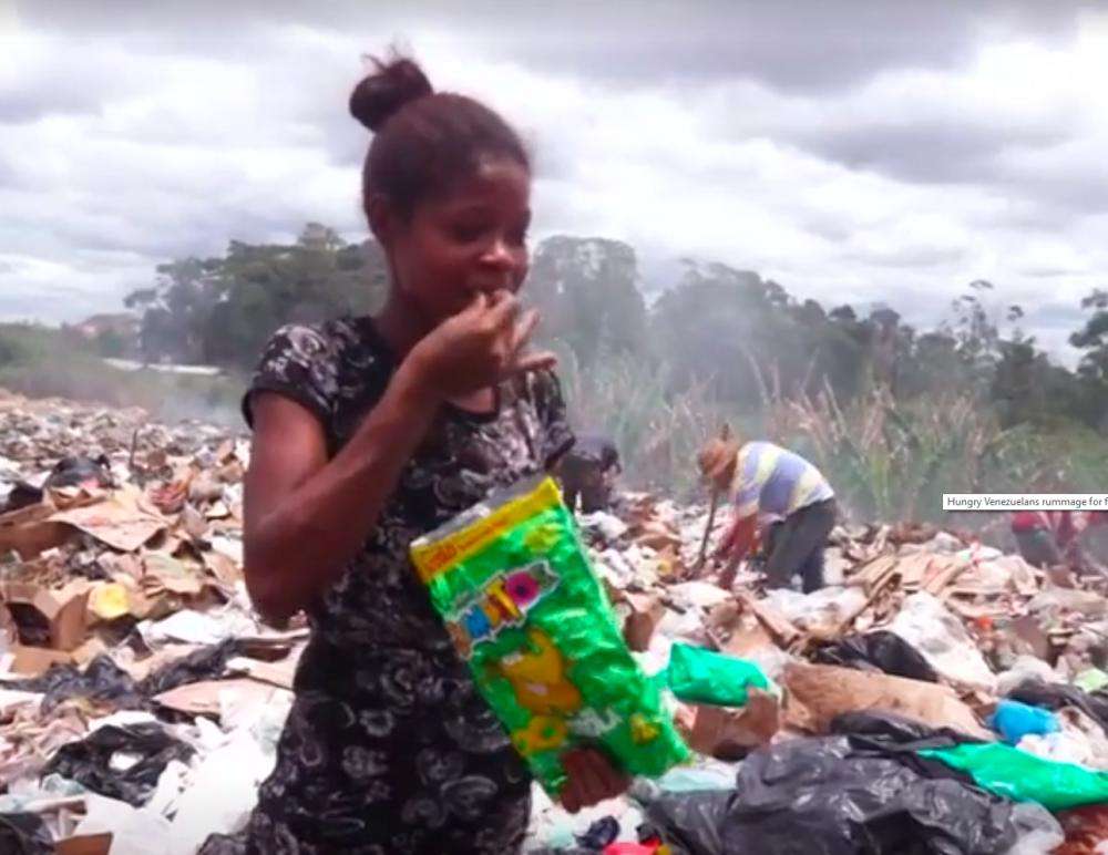 Screenshot of a Venezuelan girl eating after rummaging through a landfill in south Brazil.
