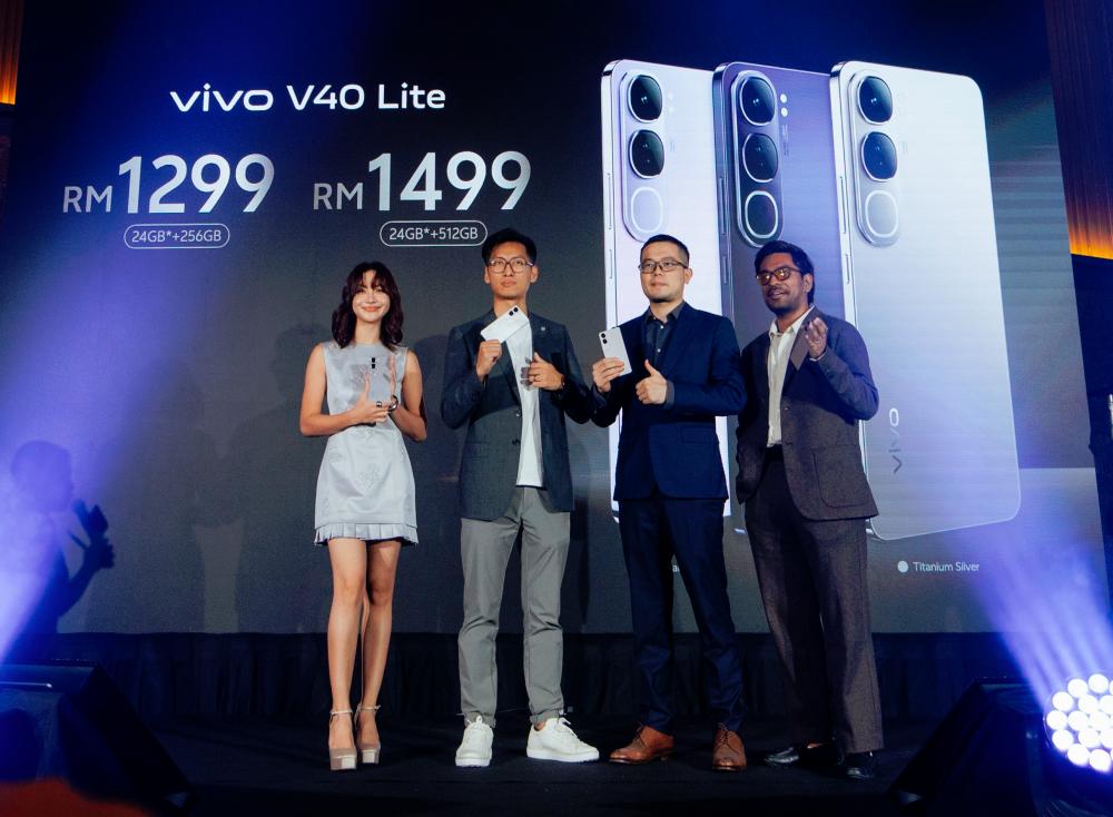 From left: vivo V40 series ambassador Daiyan Trisha, vivo representative Jason Lee, Jeremy Lin and content creator Arwind Kumar, during the vivo V40 Lite 5G launch recently.