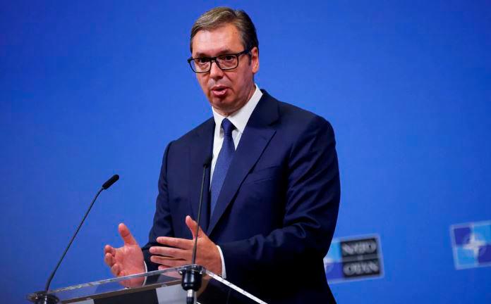 Serbian President Aleksandar Vucic speaks during a joint news conference with NATO Secretary General Jens Stoltenberg (not pictured) at the alliance’s headquarters in Brussels, Belgium August 17, 2022. REUTERSPIX