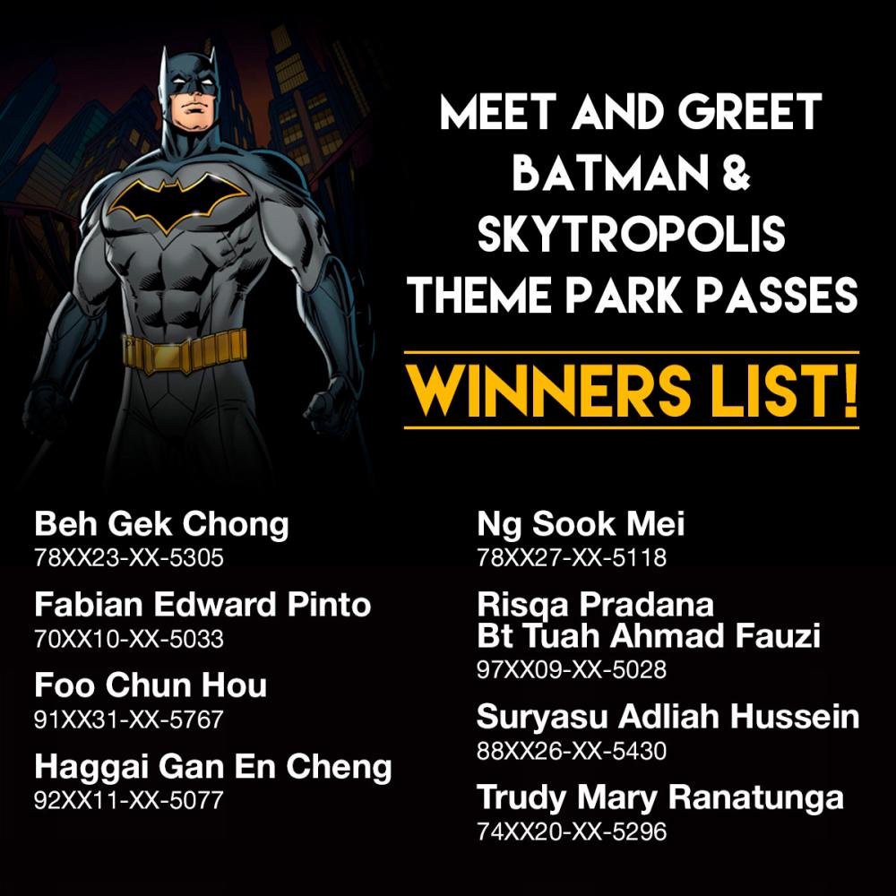 Meet &amp; Greet Batman and Skytropolis Theme Park passes winners list