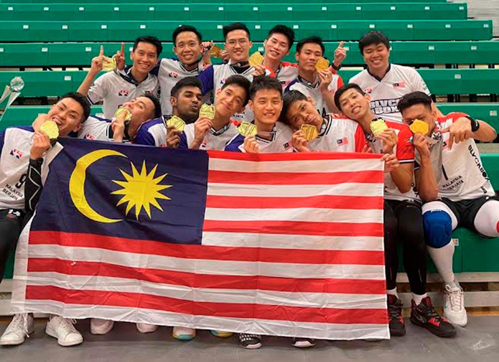 The national men’s dodgeball squad celebrating after winning the gold medal in Canada.