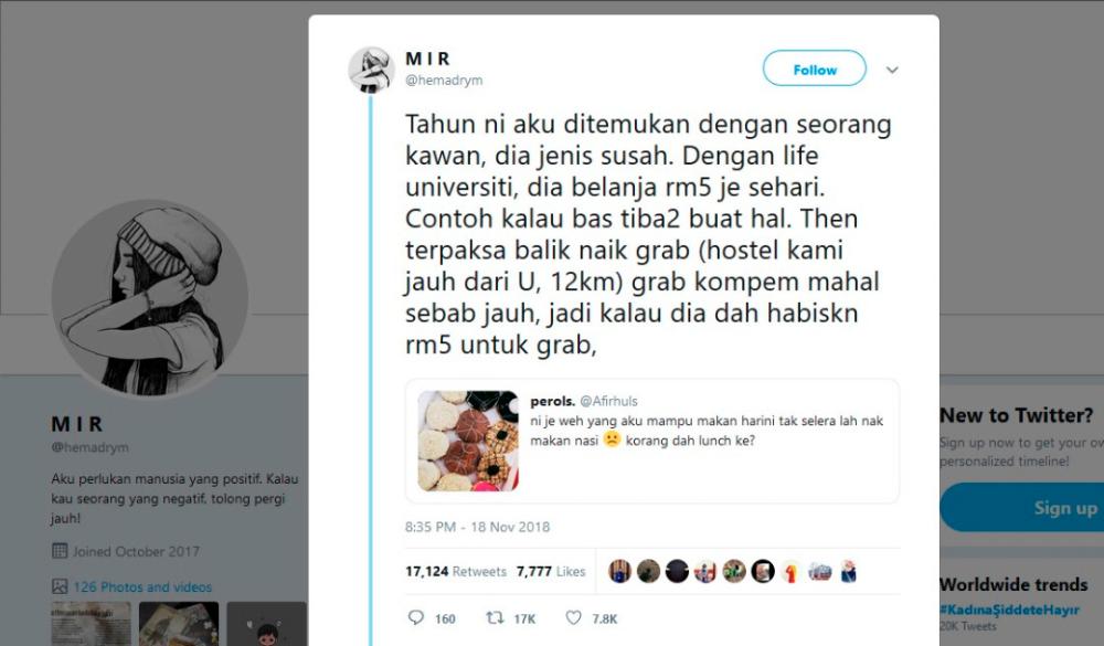 Nur Liyana’s tight budget goes viral on Twitter