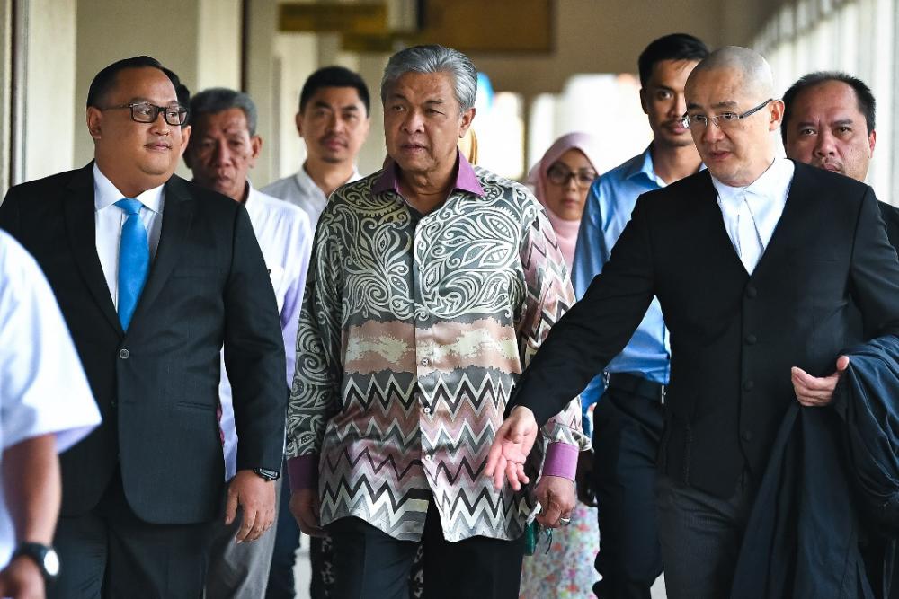 UMNO president Datuk Seri Zahid Hamidi arrives at the Kuala Lumpur Court Complex, on Dec 14, 2018. — Bernama