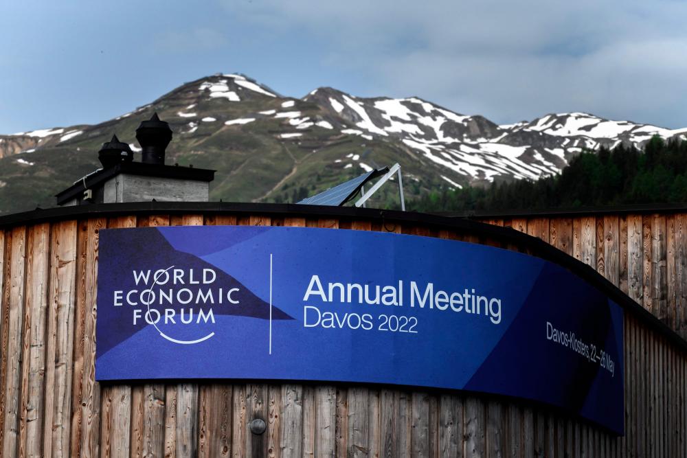 A picture shows an event banner on the congress centre ahead of the World Economic Forum (WEF) annual meeting in Davos on May 22, 2022. AFPpix