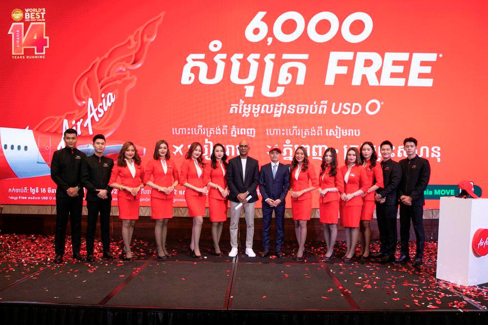 $!(Seventh from the left) - Bo Lingam, Group CEO of AirAsia Aviation Group, and Vissoth Nam, AirAsia Cambodia CEO, at the AirAsia Cambodia Press Conference at Hyatt Regency, Phnom Penh.
