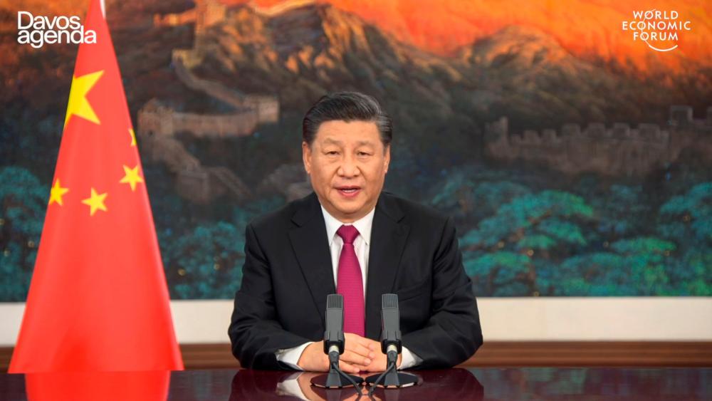 Video grab from the website of the World Economic Forum shows Xi speaking from Beijing as he opens an all-virtual World Economic Forum, which usually takes place in Davos, Switzerland. AFPPIX/WEF