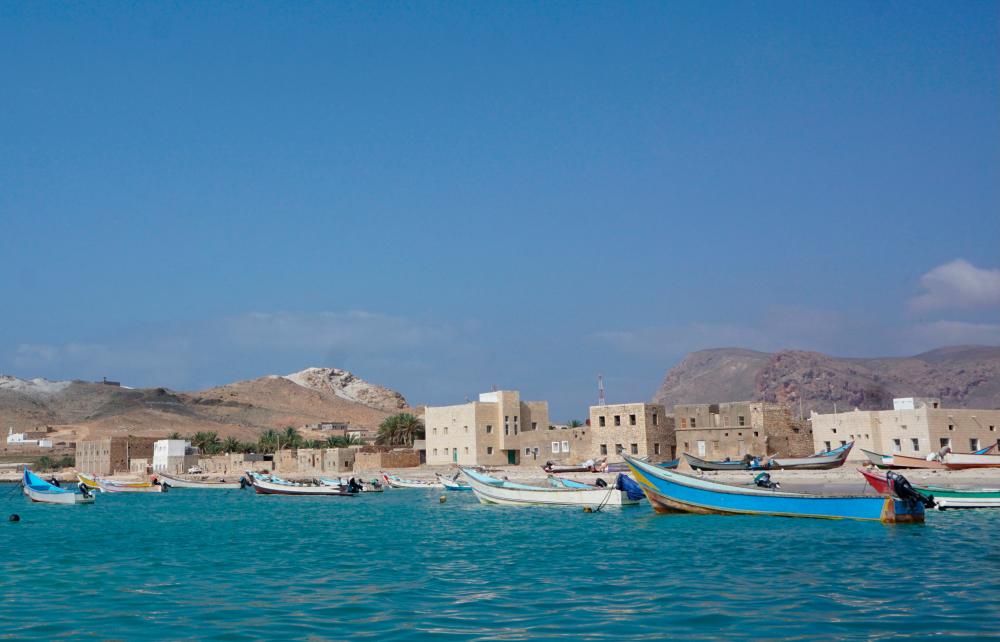 Boats are pictured at Qalansiyah on the west of the Yemeni island of Socotra, the second biggest settlement on the Indian Ocean archipelago, which is named by the UN as a World Heritage site as one of the most biodiversity rich and distinct islands in the world, on April 15, 2021. -AFP