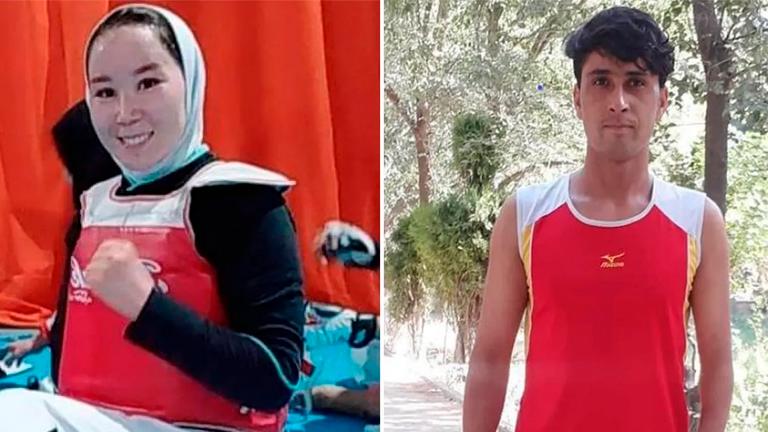 Afghanistan’s taekwondo athlete Zakia Khudadadi (left) and track athlete Hossain Rasouli.