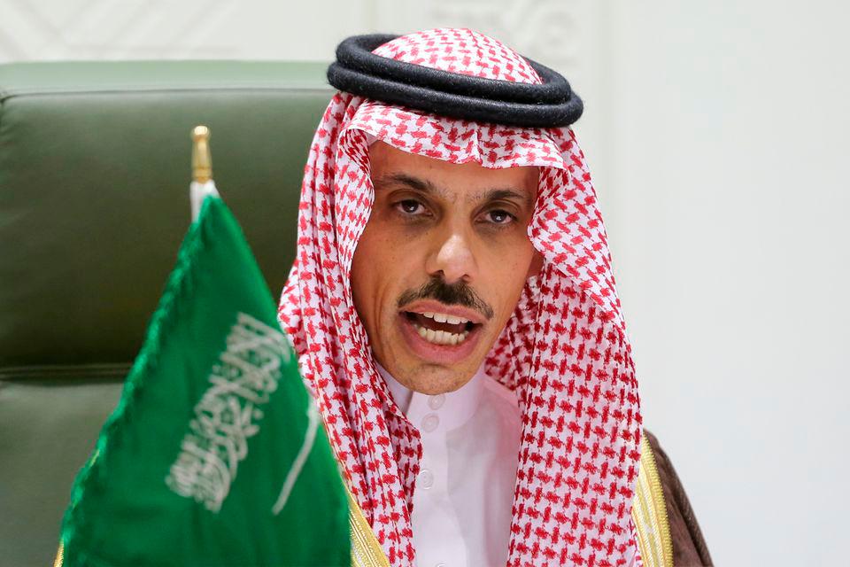 Saudi Arabia’s Foreign Minister Prince Faisal bin Farhan Al Saud speaks during a news conference in Riyadh, Saudi Arabia March 22, 2021. REUTERSPIX