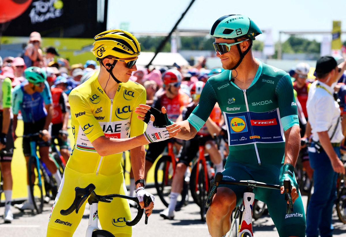 Milan outsprints Van Aert to win Tour stage eight, Pogacar still in yellow Milan outsprints Van Aert to win Tour stage eight, Pogacar still in yellow