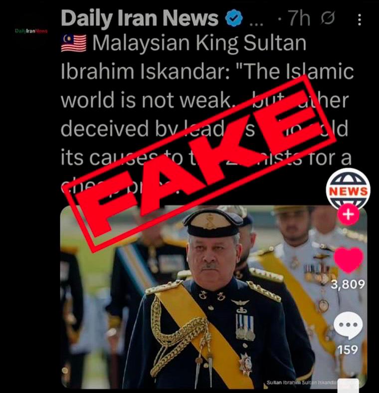 Fake viral post quoting Sultan Ibrahim debunked by RPO Fake viral post quoting Sultan Ibrahim debunked by RPO