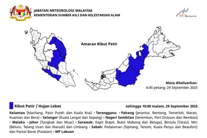 Amaran ribut petir sehingga 10 malam ini - MetMalaysia