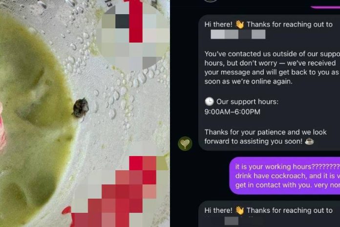 Customer’s complaint allegedly ignored after finding roach in drink