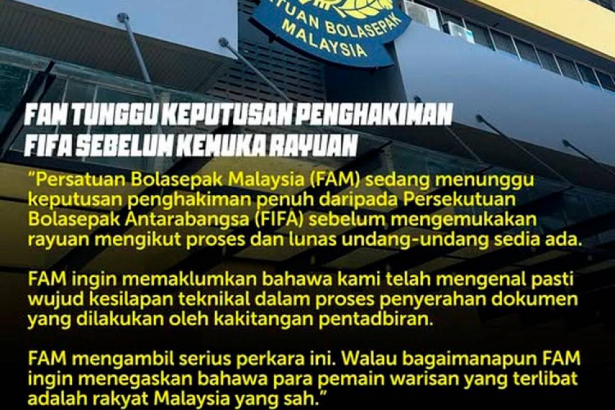 Denda FIFA: Wujud kesilapan teknikal penyerahan dokumen - FAM Denda FIFA: Wujud kesilapan teknikal penyerahan dokumen - FAM