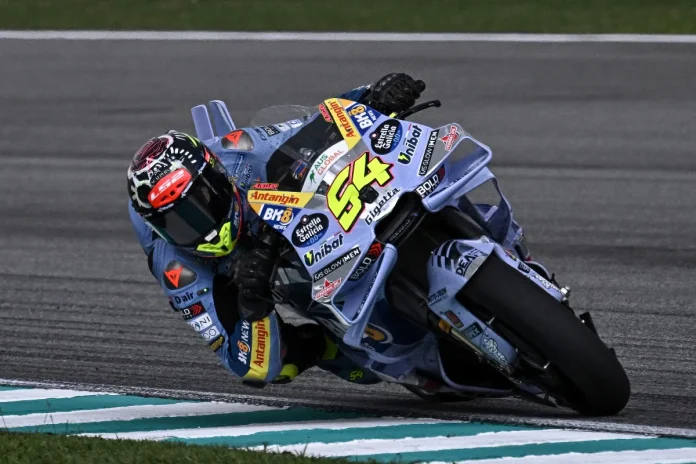 BK8 Gresini Racing's Spanish rider Fermin Aldeguer rides during the first free practice of the MotoGP Malaysian Grand Prix at the Sepang International Circuit in Sepang on October 24, 2025. - AFPPIX