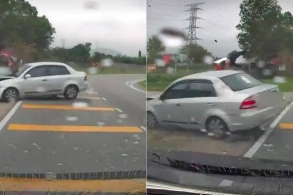 Proton Saga slides into road, crashes into motorcyclist at Serdang