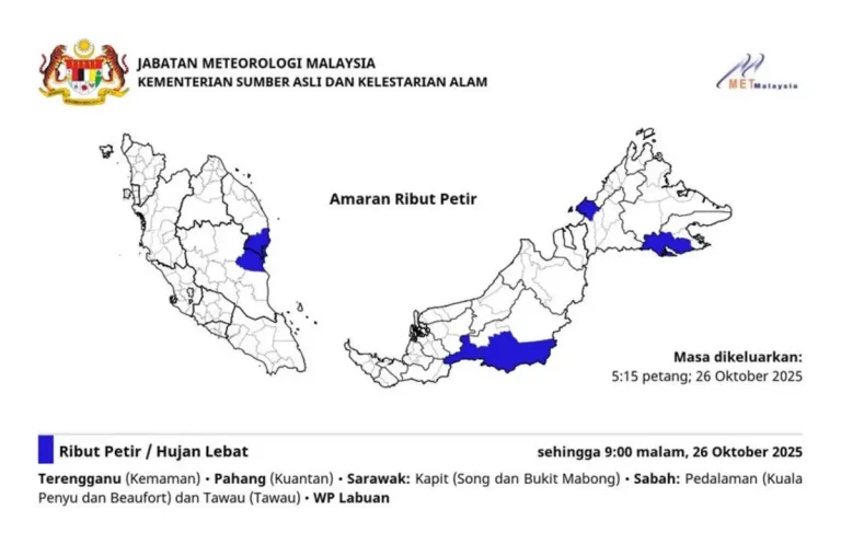 Ribut petir landa Terengganu, Sarawak, Sabah dan WP Labuan hingga 7 malam
