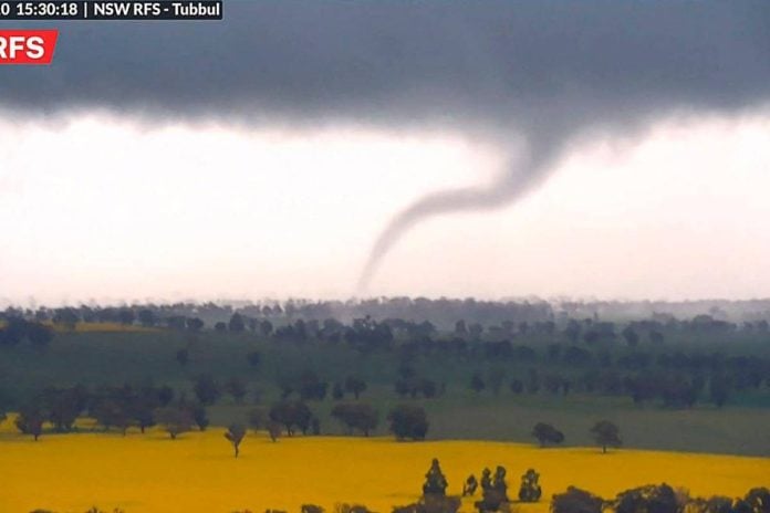 Surveillance camera captures tornado in eastern Australia near Young