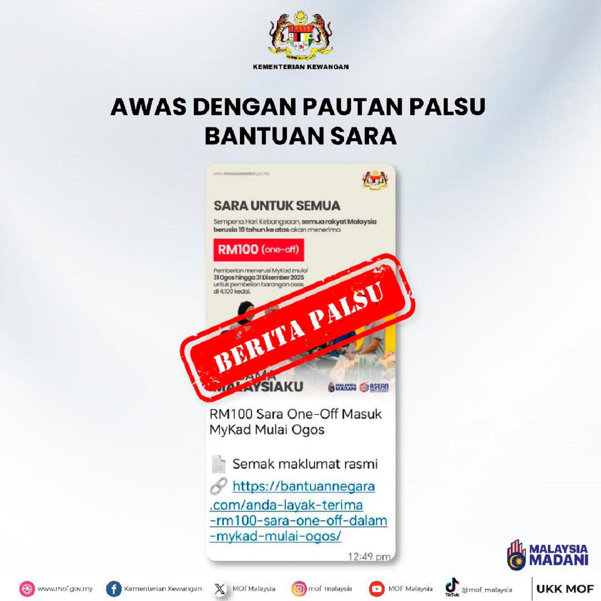 No application needed for SARA aid, MOF warns of fake messages