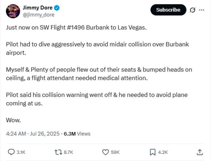 Southwest Airlines flight dives to avoid mid-air collision near Burbank Southwest Airlines flight dives to avoid mid-air collision near Burbank