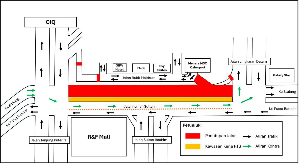 Jalan Ismail Sultan heading to Stulang closed nightly until July 16 Jalan Ismail Sultan heading to Stulang closed nightly until July 16