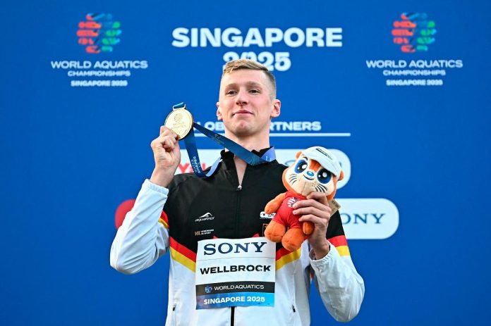 Florian Wellbrock claims world 10km swim gold after water delay in Singapore Florian Wellbrock claims world 10km swim gold after water delay in Singapore