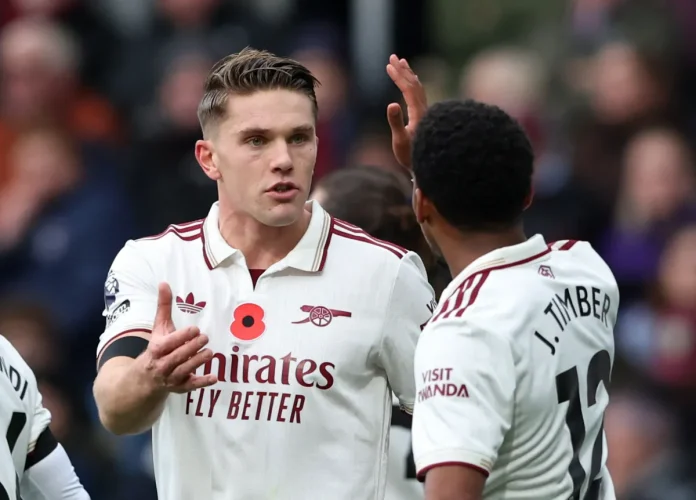 Arsenal's Viktor Gyokeres celebrates scoring their first goal with Jurrien Timber REUTERS