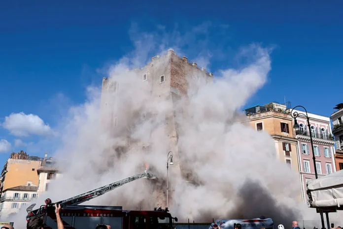 Workers injured in partial collapse of medieval tower near Rome's Colosseum