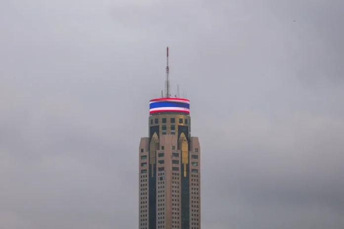 A view shows a screen with a Thai national flag in support of the country on the top of Baiyoke Tower, Bangkok, Thailand on July 28, 2025. -REUTERS pic