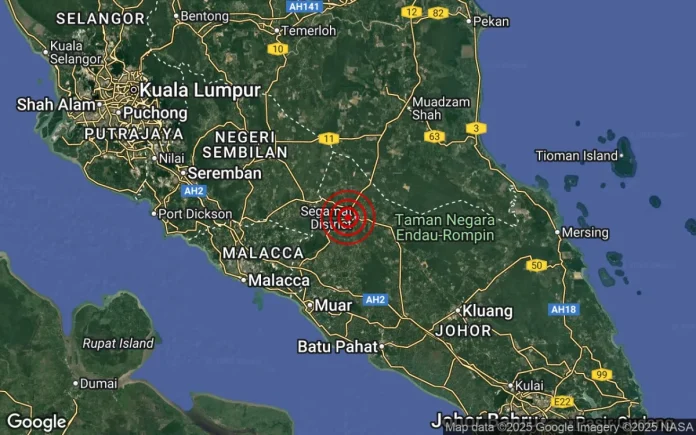 Gempa bumi lemah 2.7 skala Richter berlaku di Segamat, Johor