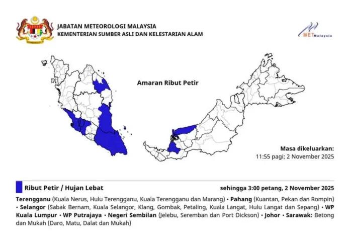 Ribut petir, hujan lebat dijangka landa beberapa negeri hingga petang ini