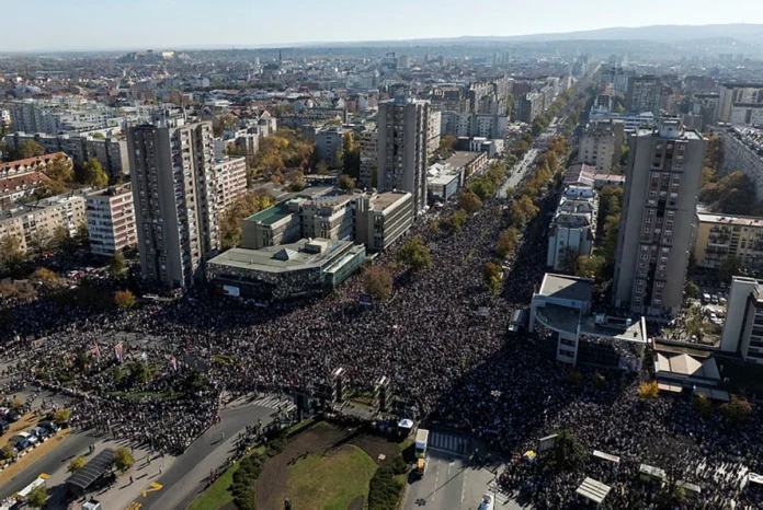 Tens of thousands protest in Serbia on anniversary of deadly roof collapse