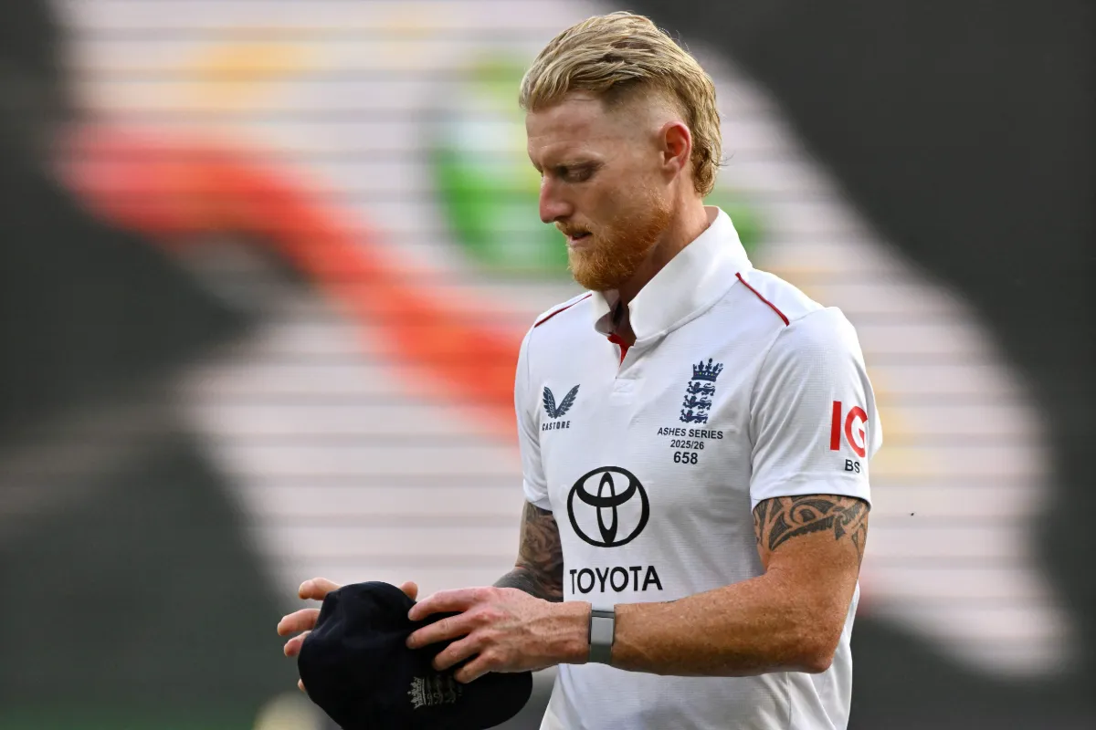 cricket-aus-eng-104019 England's team captain Ben Stokes looks on following his team's defeat in the first Ashes cricket Test match between Australia and England at Perth Stadium in Perth on November 22, 2025.