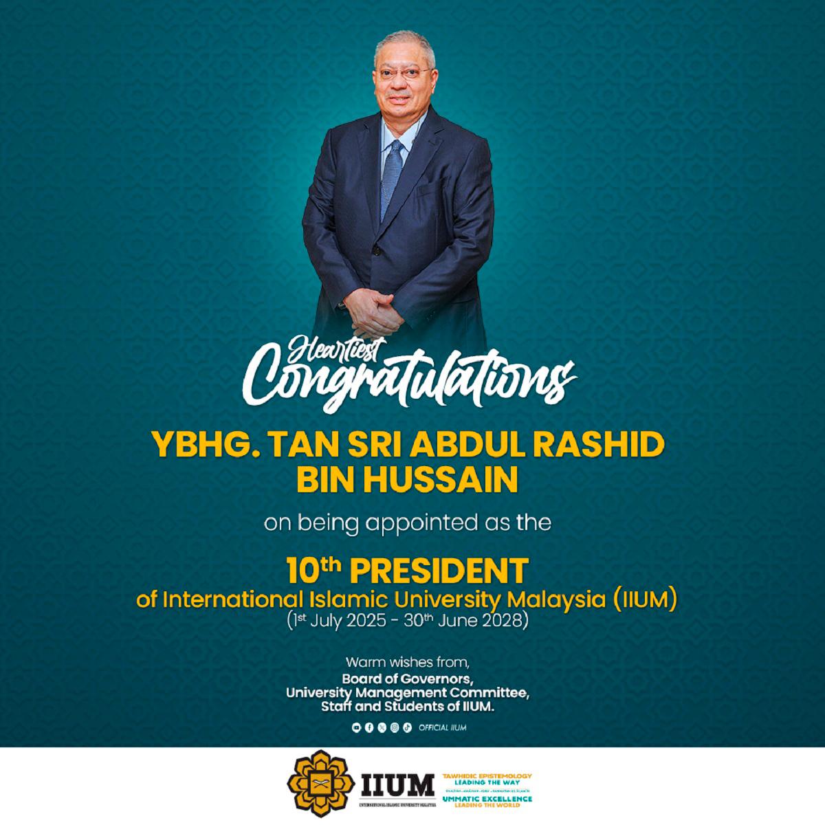 Abdul Rashid Hussain named IIUM’s 10th president effective today