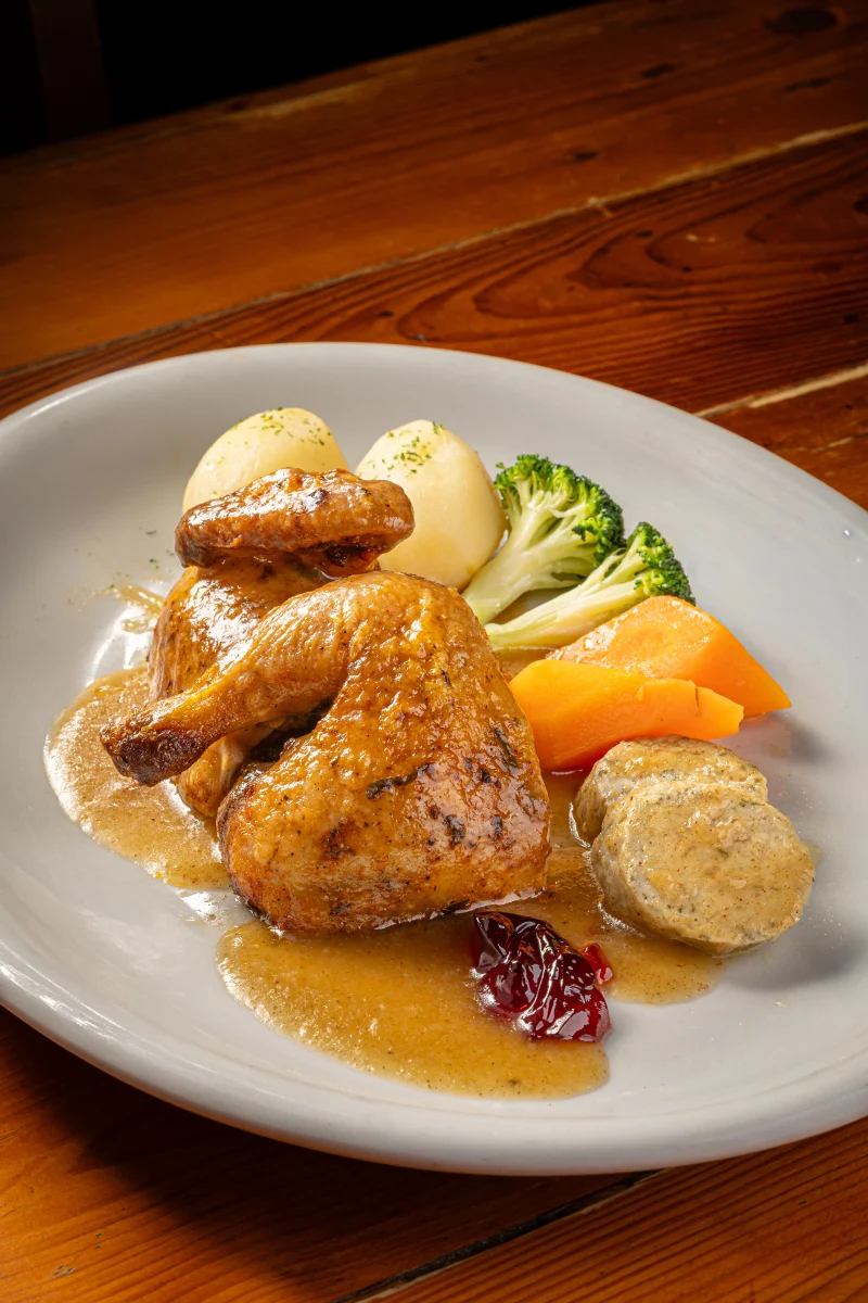 Realising culinary dreams Oven-roasted half spring chicken from jake’s christmas menu.