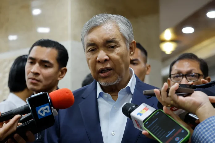 Deputy Prime Minister and Minister of Rural and Regional Development Datuk Seri Dr Ahmad Zahid Hamidi speaks to reporters after attending the Monthly Assembly and Innovation Day Celebration of the Ministry of Rural and Regional Development (KKDW) today