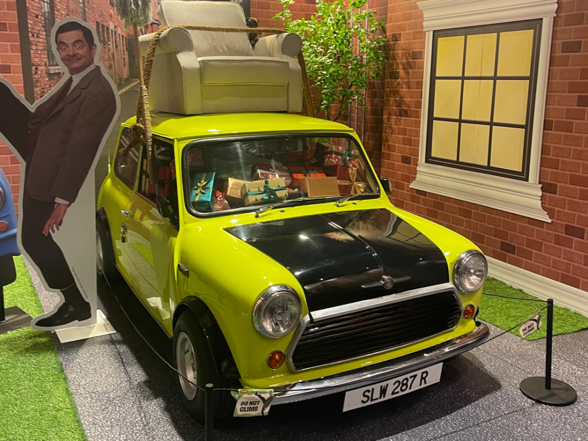 The lime green mini from the mr bean series, complete with the rooftop armchair setup.