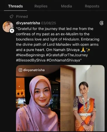 Daiyan Trisha blasts fake Hinduism conversion claims Daiyan Trisha blasts fake Hinduism conversion claims