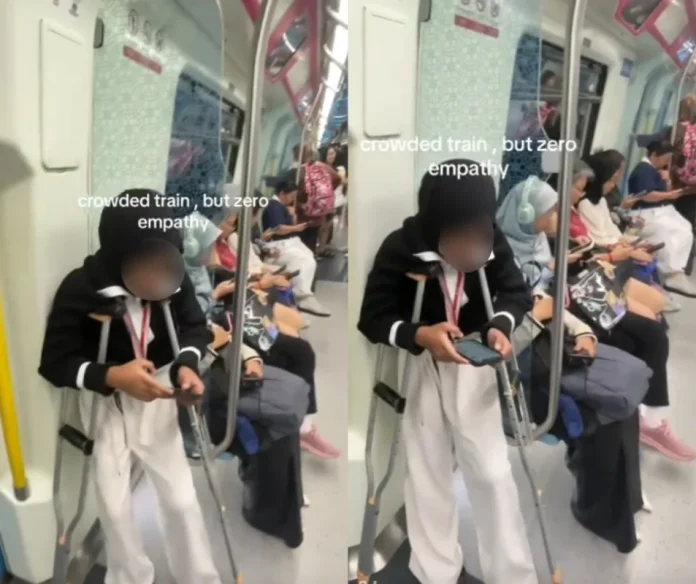 MRT clip of woman on crutches standing sparks empathy row MRT clip of woman on crutches standing sparks empathy row